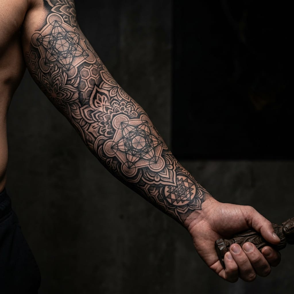 Tattoo portfolio piece — geometric sleeve